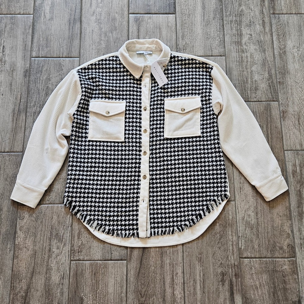 Baltic Born Montreal Shacket Size S Ivory Black NEW Houndstooth Corduroy Preppy